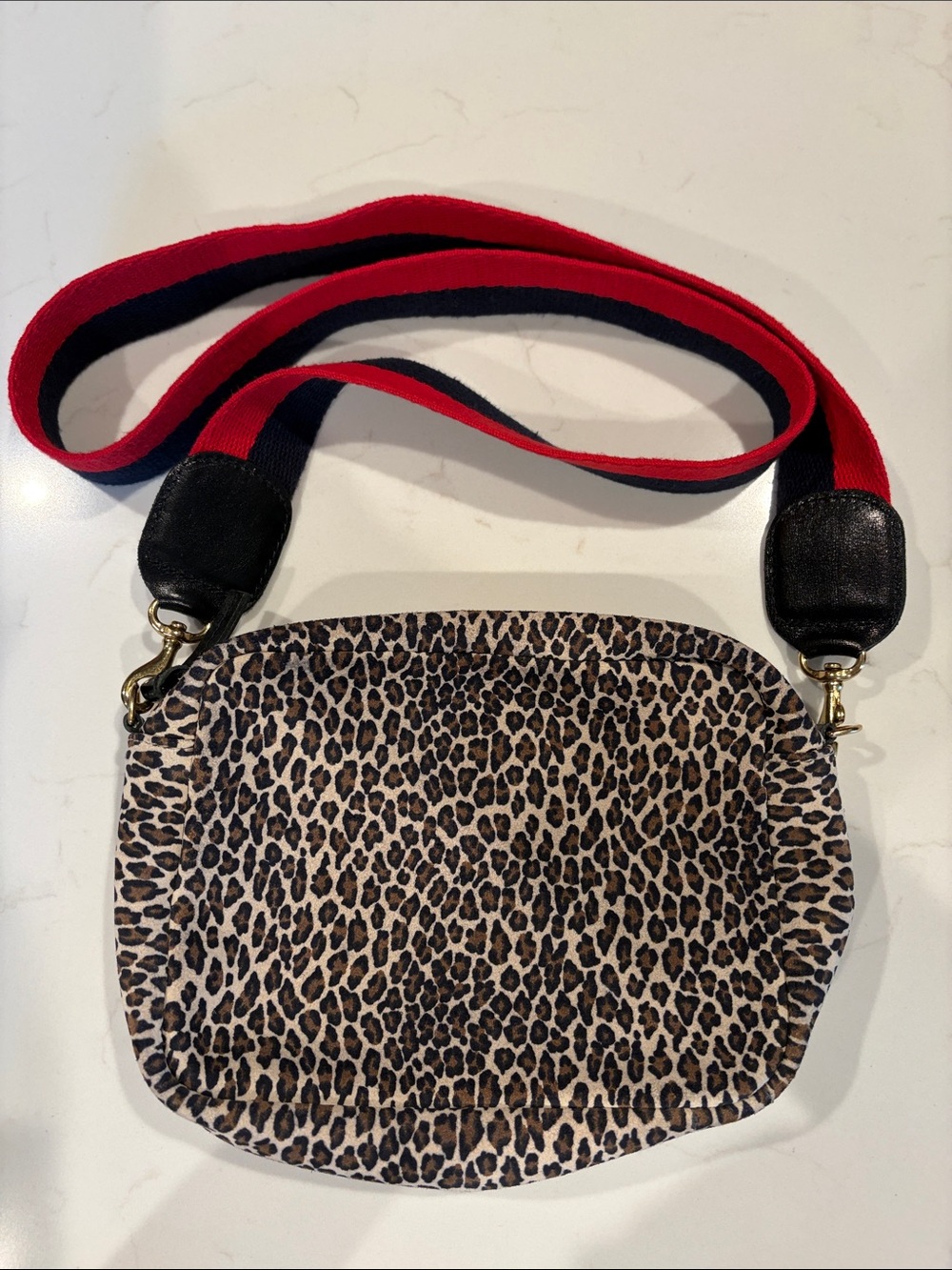 Clare V Leopard Print Crossbody Bag with Red and Black Strap